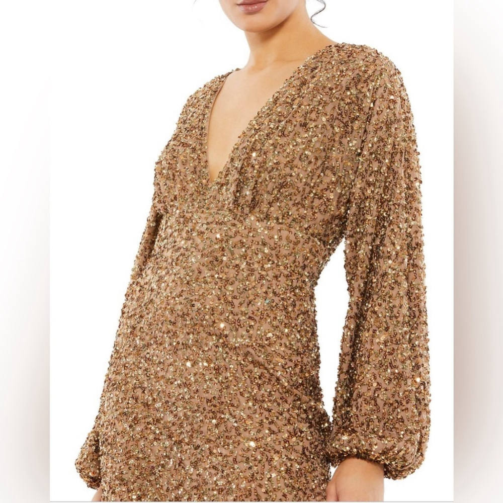 Beaded embellished long sleeve column gown - Picture 3 of 3